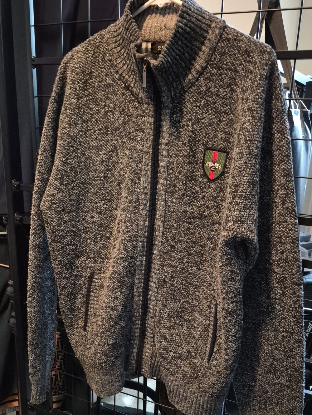 Men's Gray Full-Zip Knit Sweater Jacket